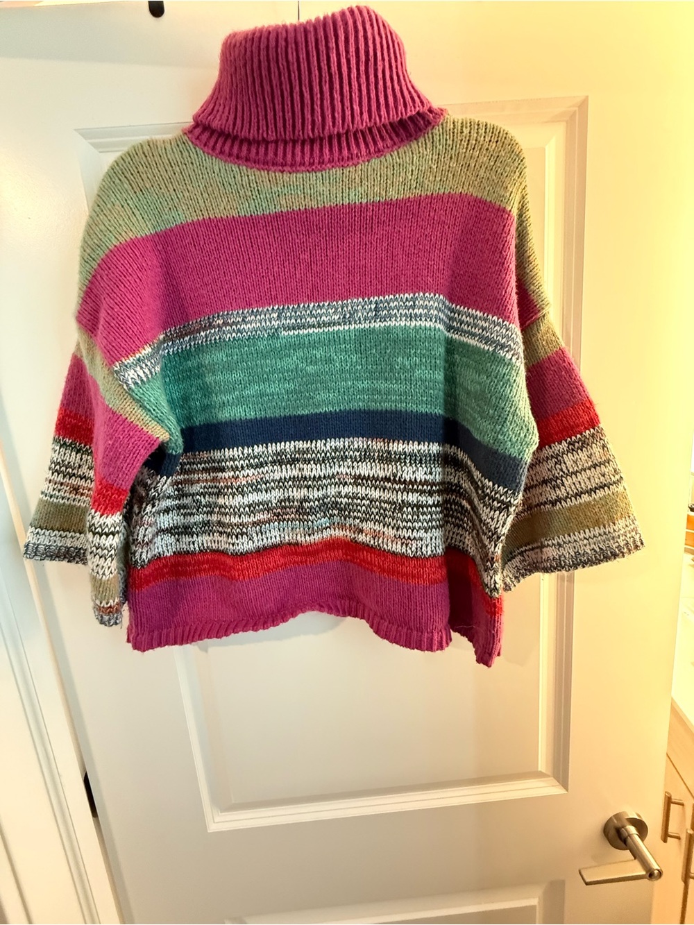 Knox Rose Multicolor Striped Turtleneck Sweater in Pink, Green, Red, Navy